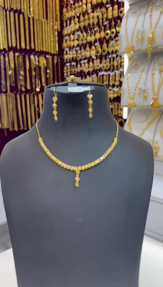 Elegant 21K Gold Beaded Necklace & Earring Set 14.2 grams