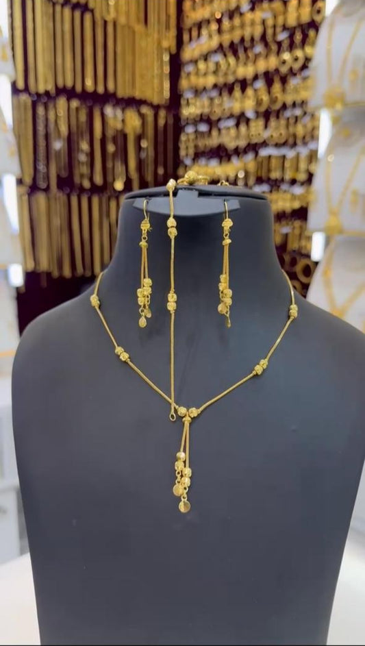 21K Gold Long Drop Necklace & Earring Set 23 grams