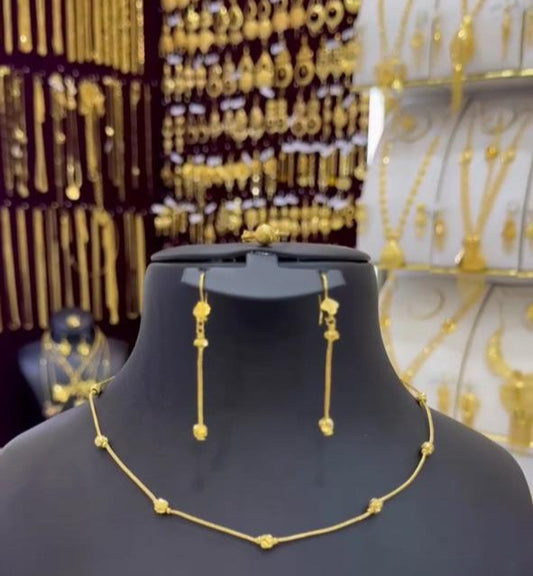 Minimalist 21K Gold Beaded Chain Necklace & Earring Set – 8.5g