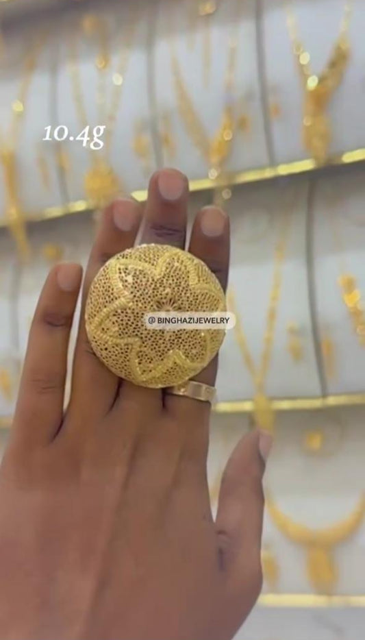 Large 21K Gold Floral Dome Ring – 10.4g