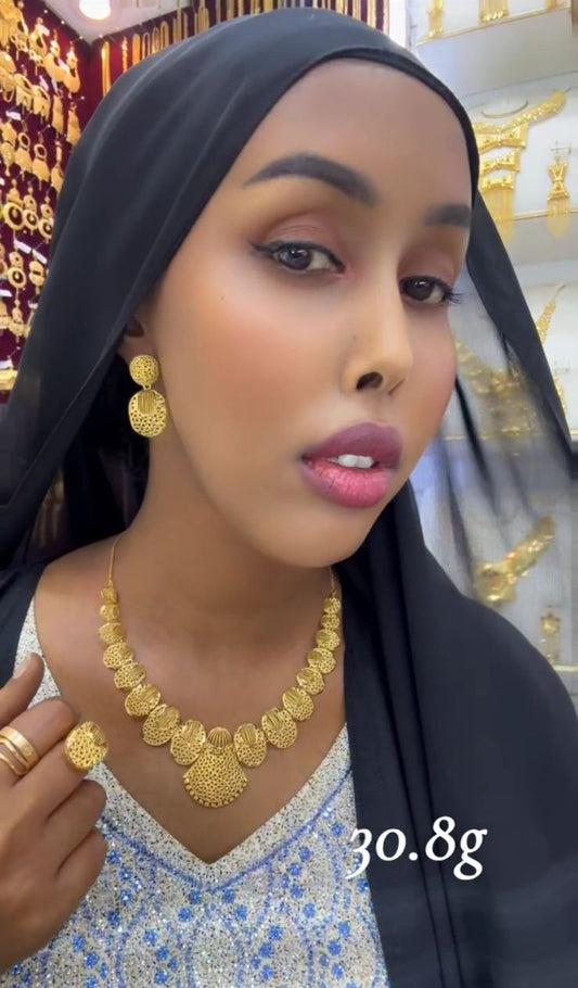 Sienna 21K Gold Necklace Set – Textured Medallion Design (30.8g)