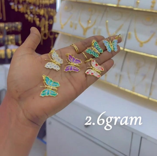 Butterfly Charm 21K Gold Pendant – Enamel Colors (2.6g)