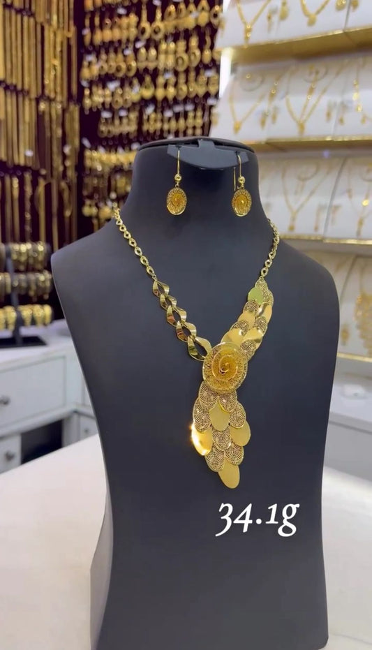 Seraphina 21K Gold Necklace Set – Turkish Floral Elegance (34.1g)