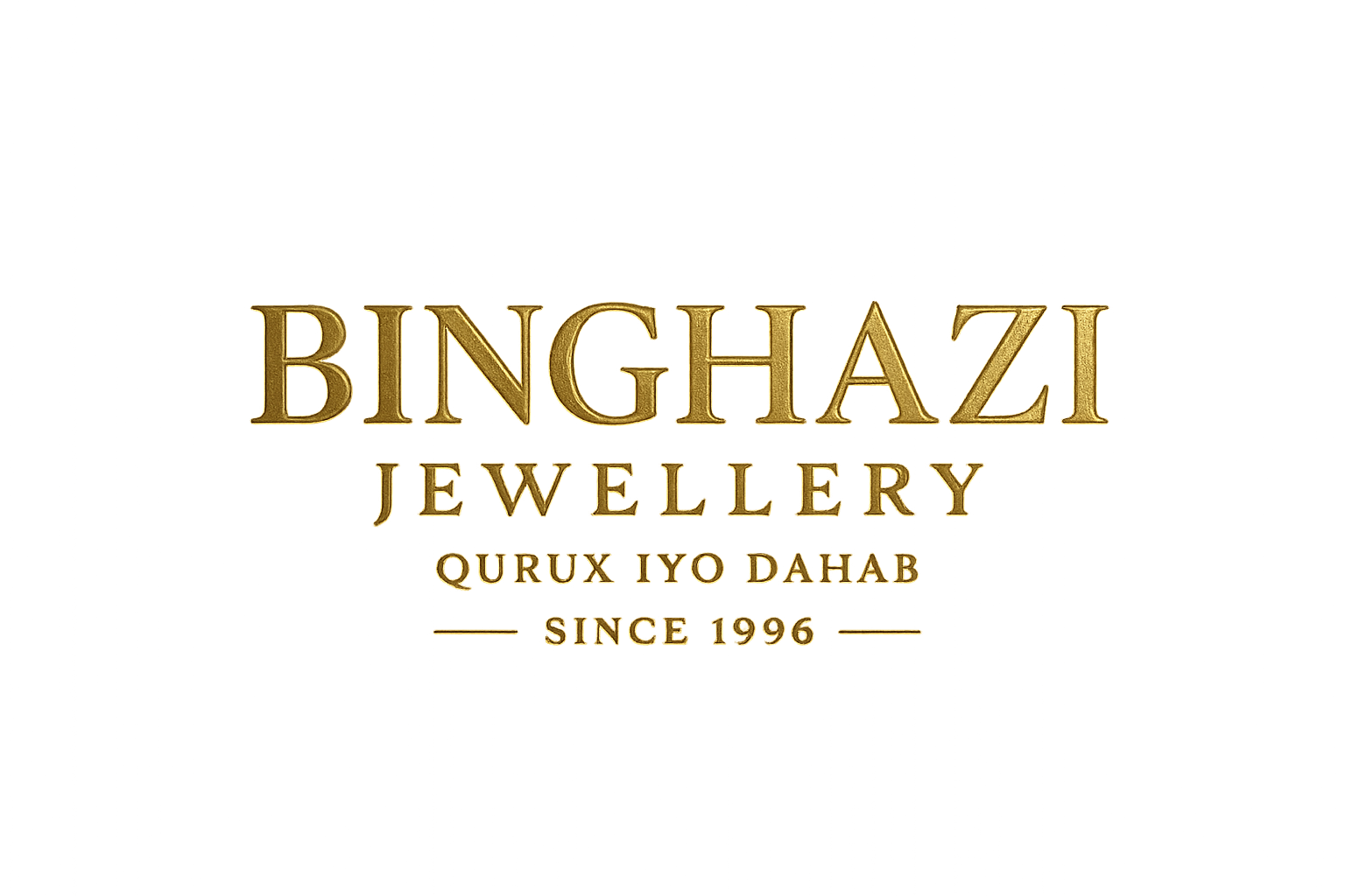 BINGHAZI JEWELLERY AND TAG LINE QURUX IYO DAHAB SINCE 1996 LOGO 
