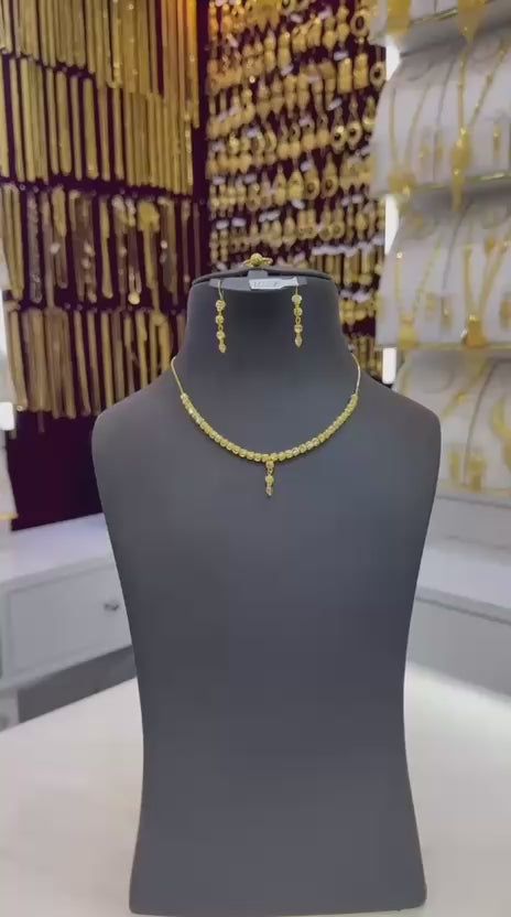Elegant 21K Gold Beaded Necklace & Earring Set 14.2 grams